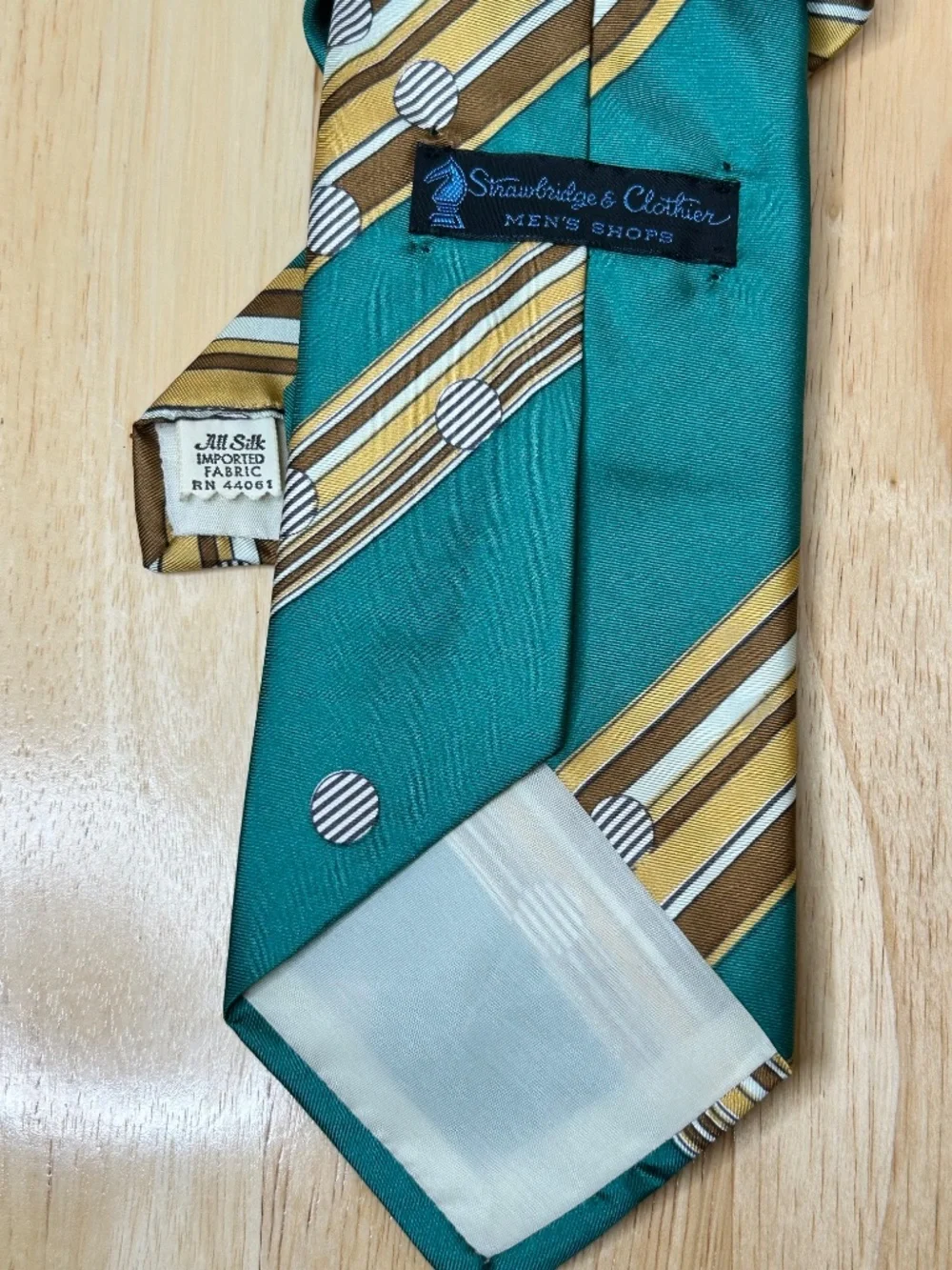 RETRO Strawbridge & Clothier Woven 100% Silk Tie Striped Teal - Mad Men vibes
